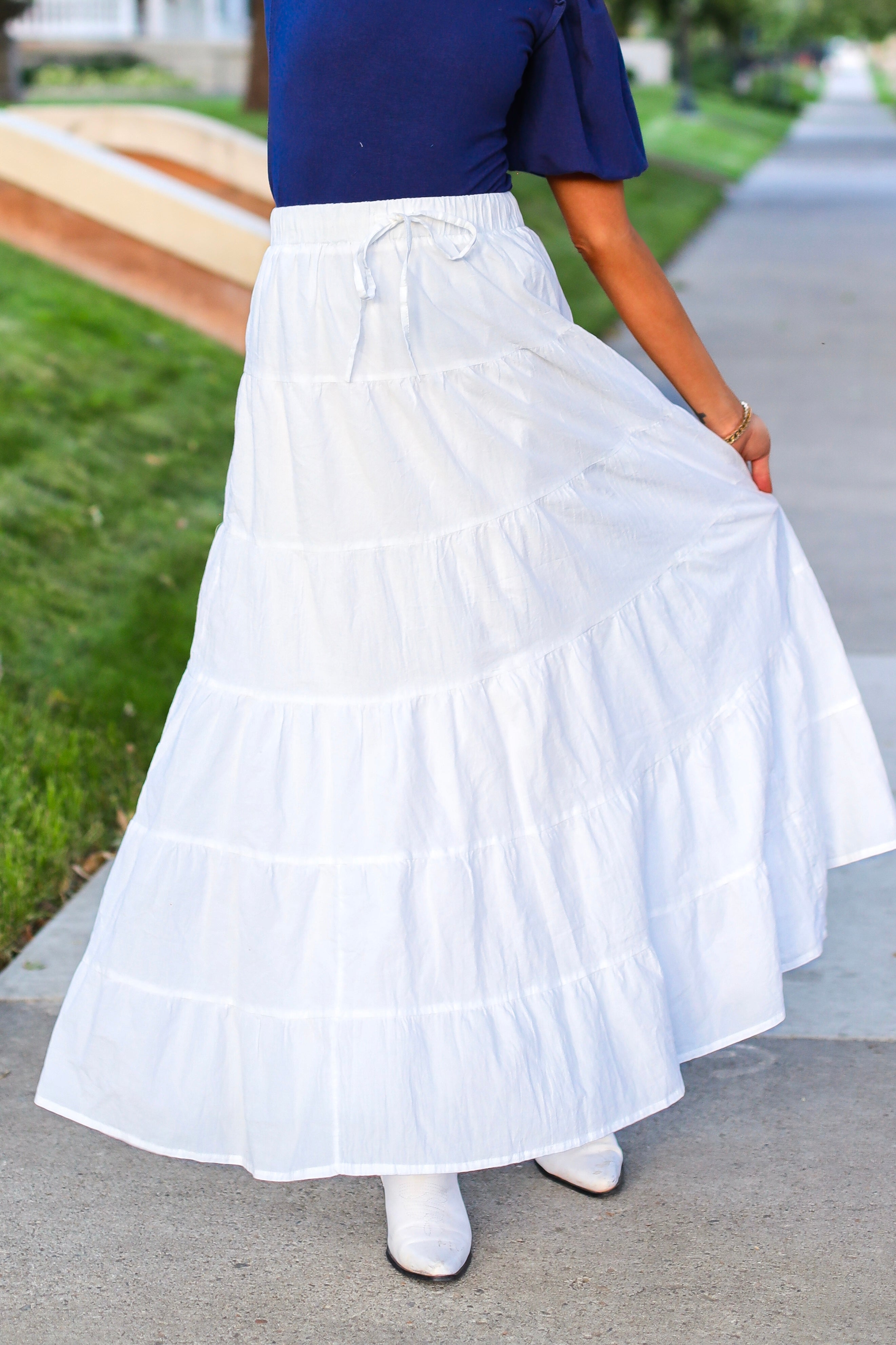 Drawstring Boho Maxi Skirt