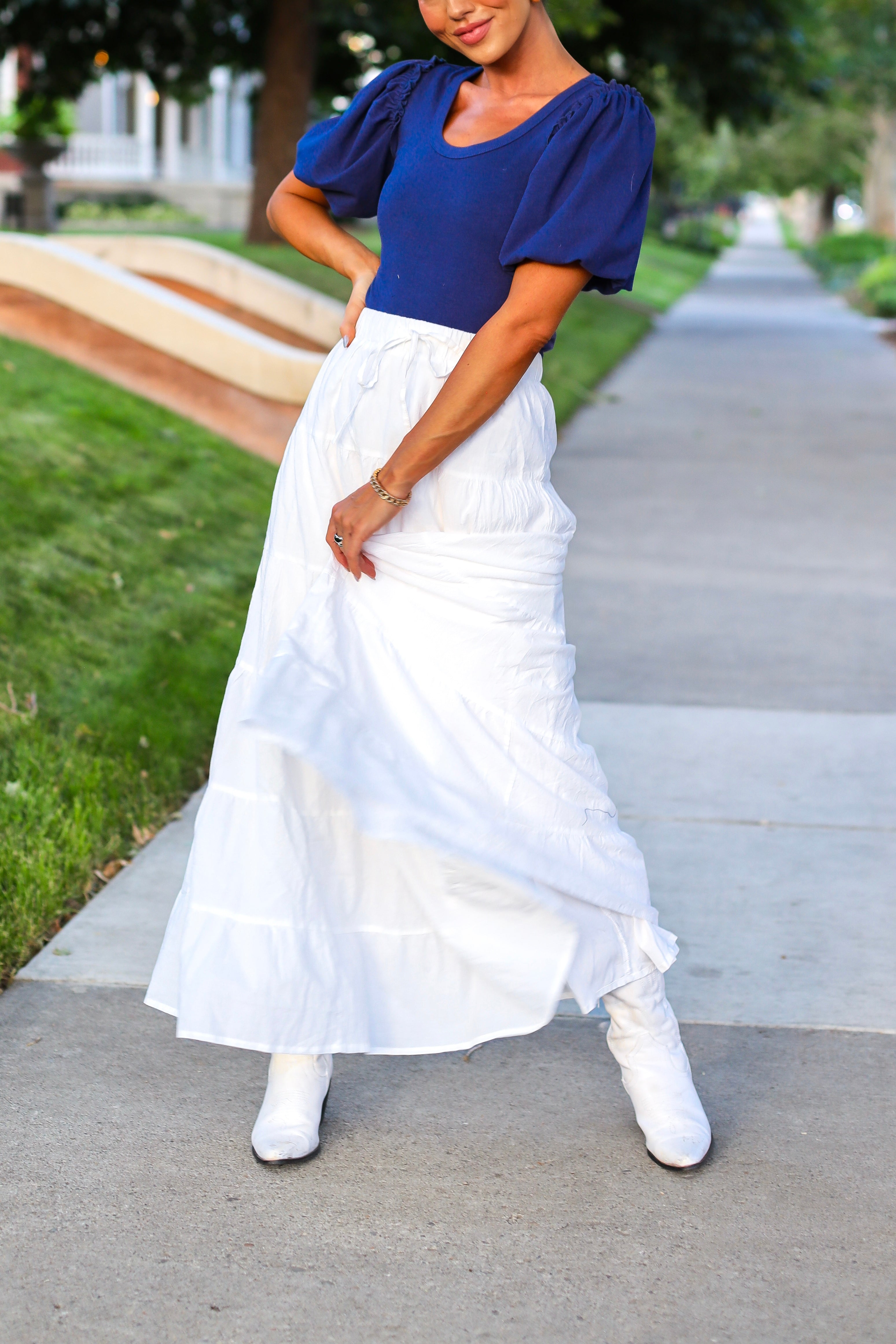Drawstring Boho Maxi Skirt