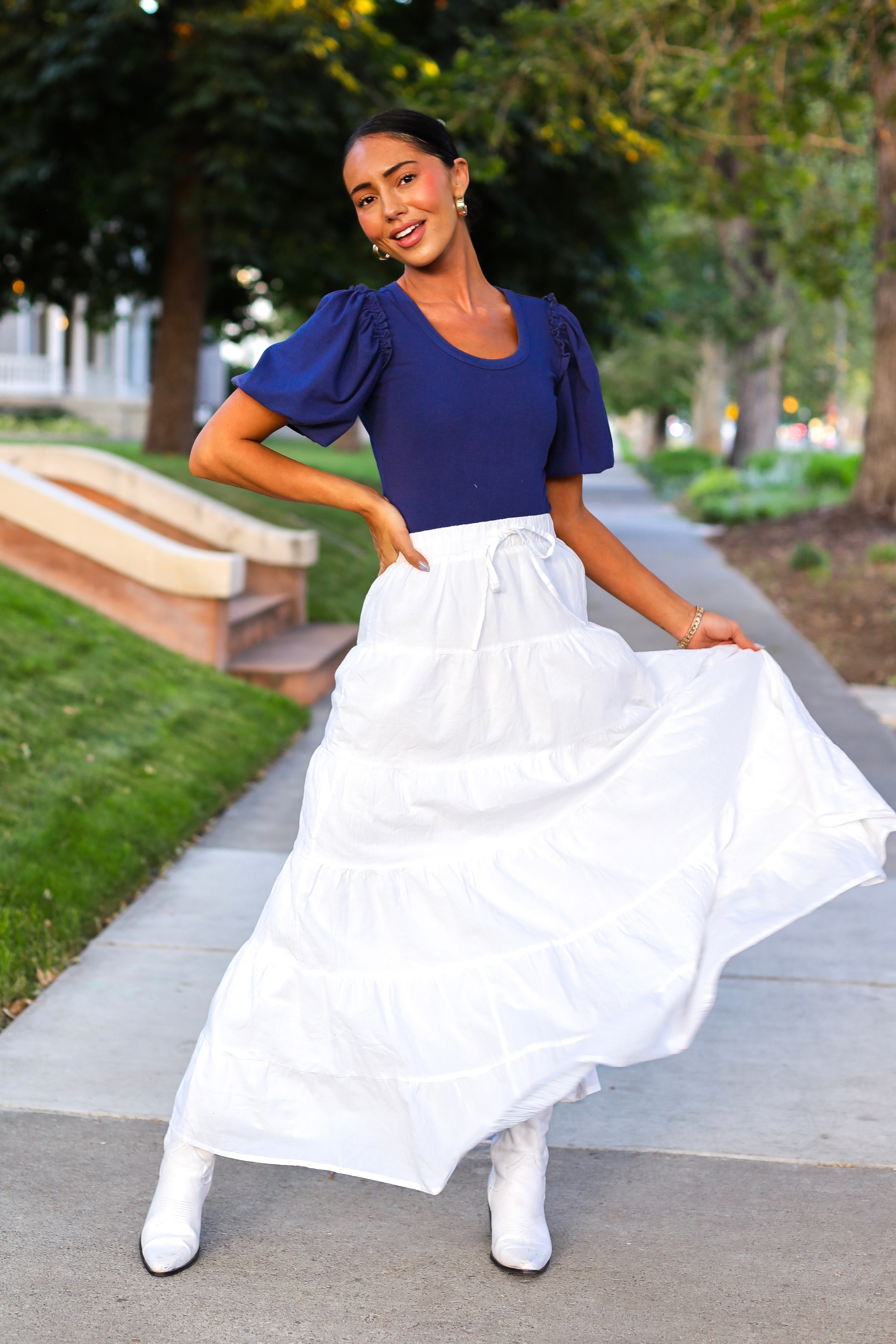 Drawstring Boho Maxi Skirt