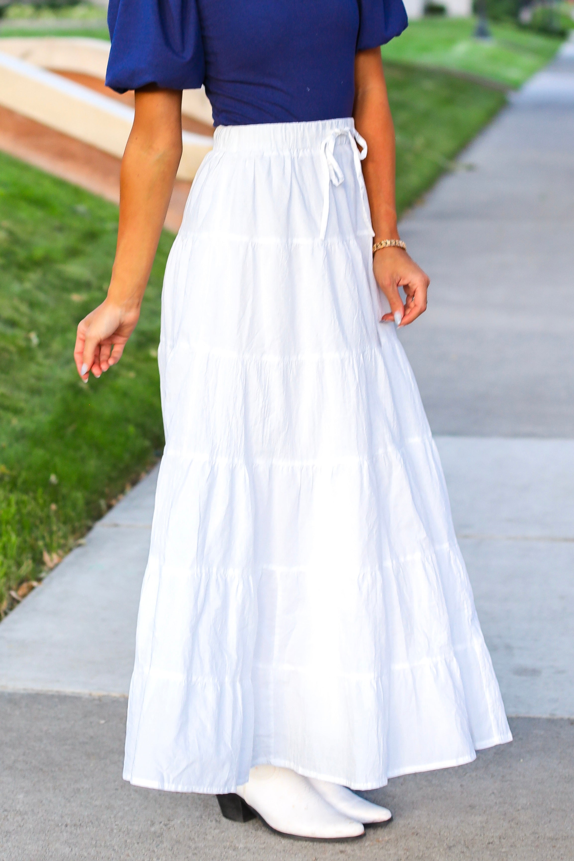 Drawstring Boho Maxi Skirt