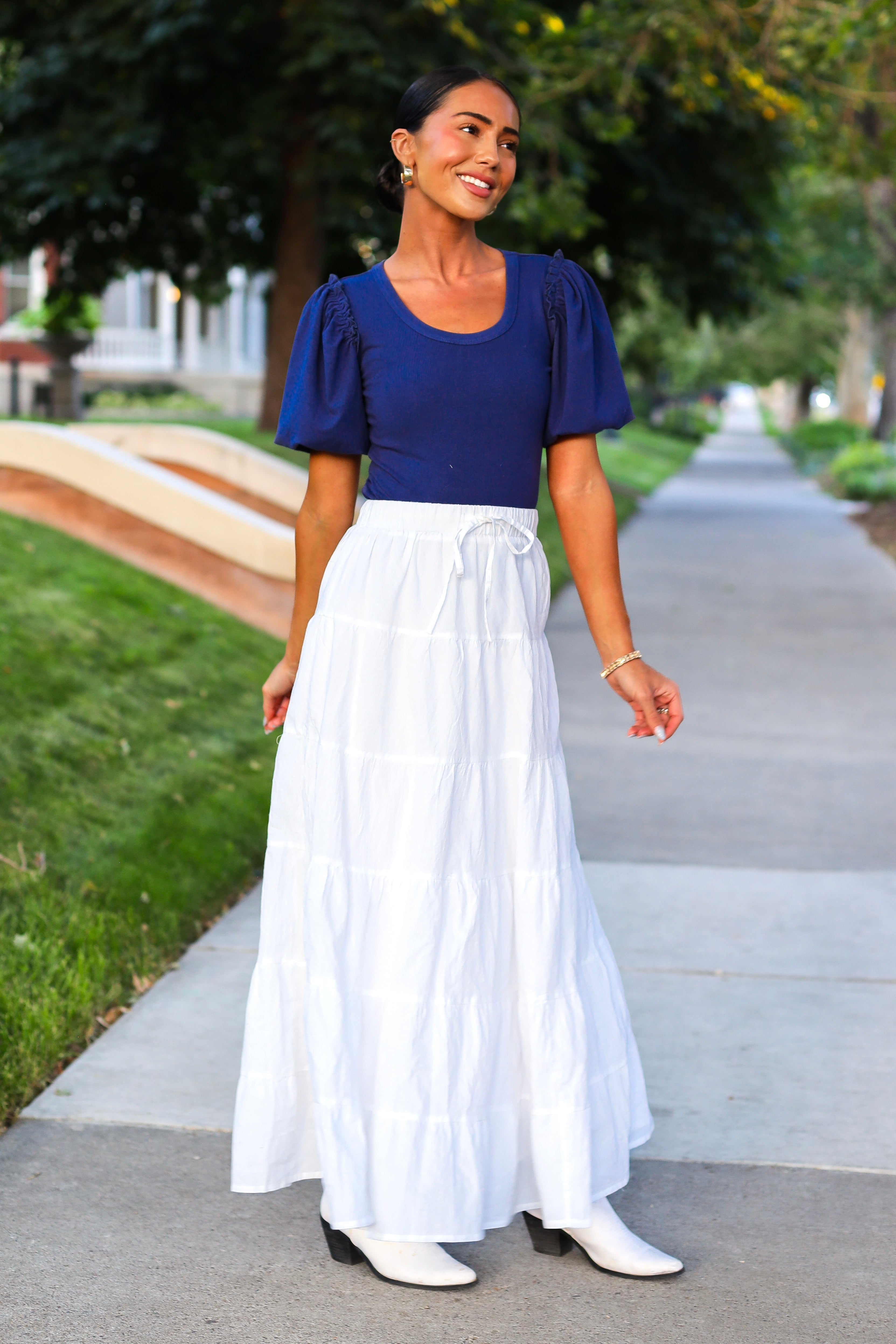 Drawstring Boho Maxi Skirt
