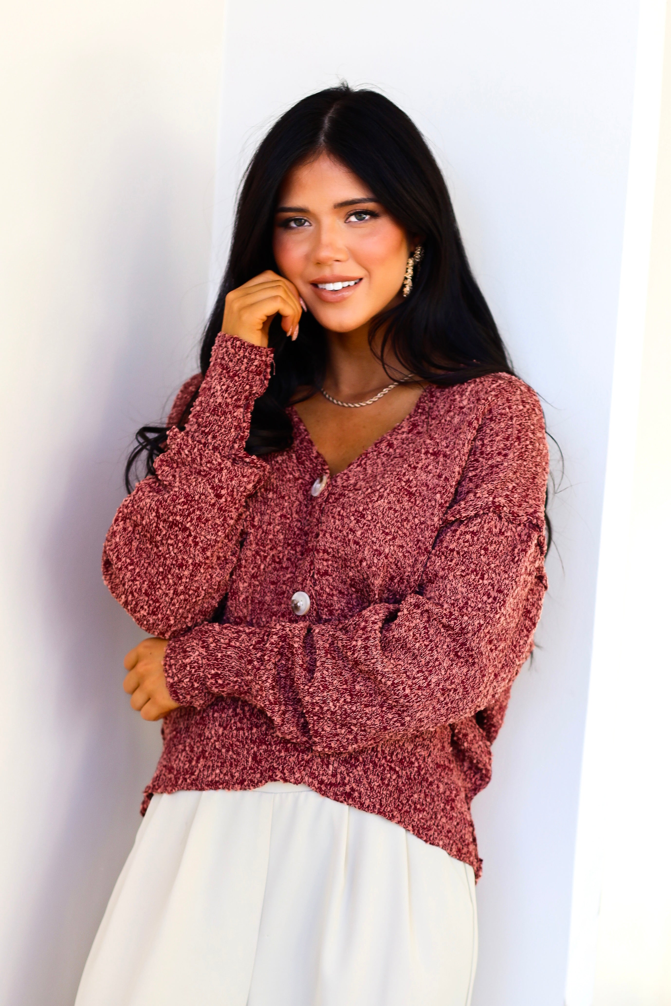 Button Front Drop Sleeve Cardigan