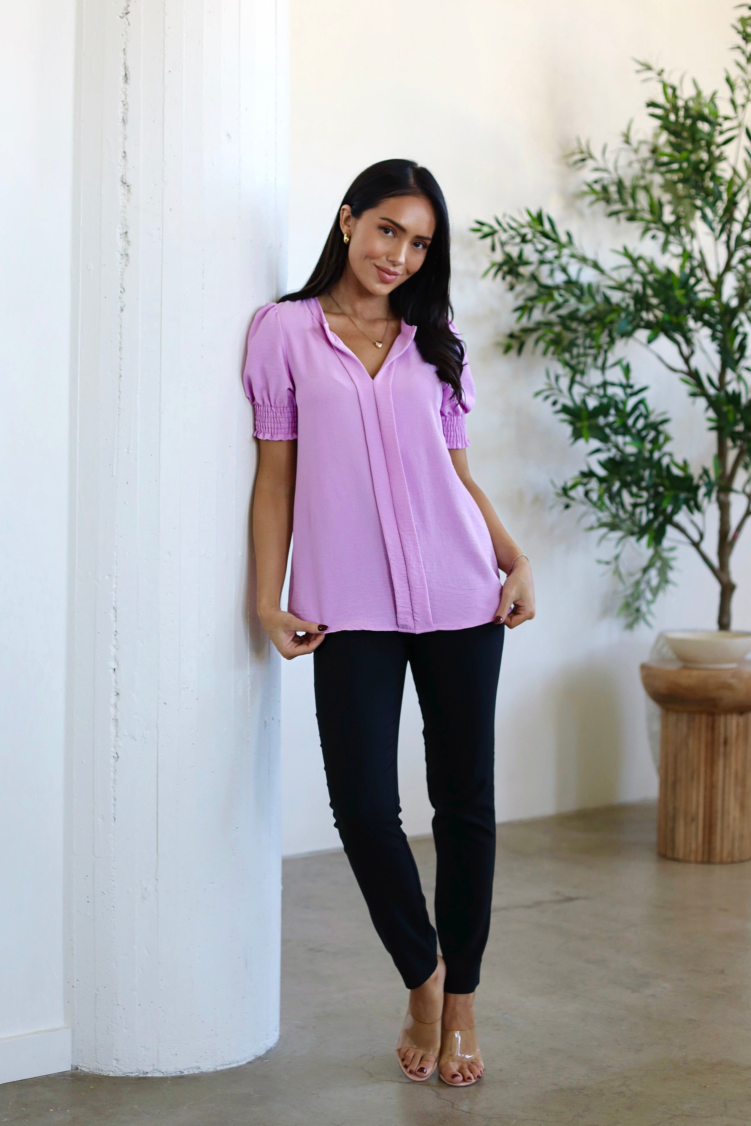 Pretty Pleats V-Neck Blouse NeeSee's Dresses 