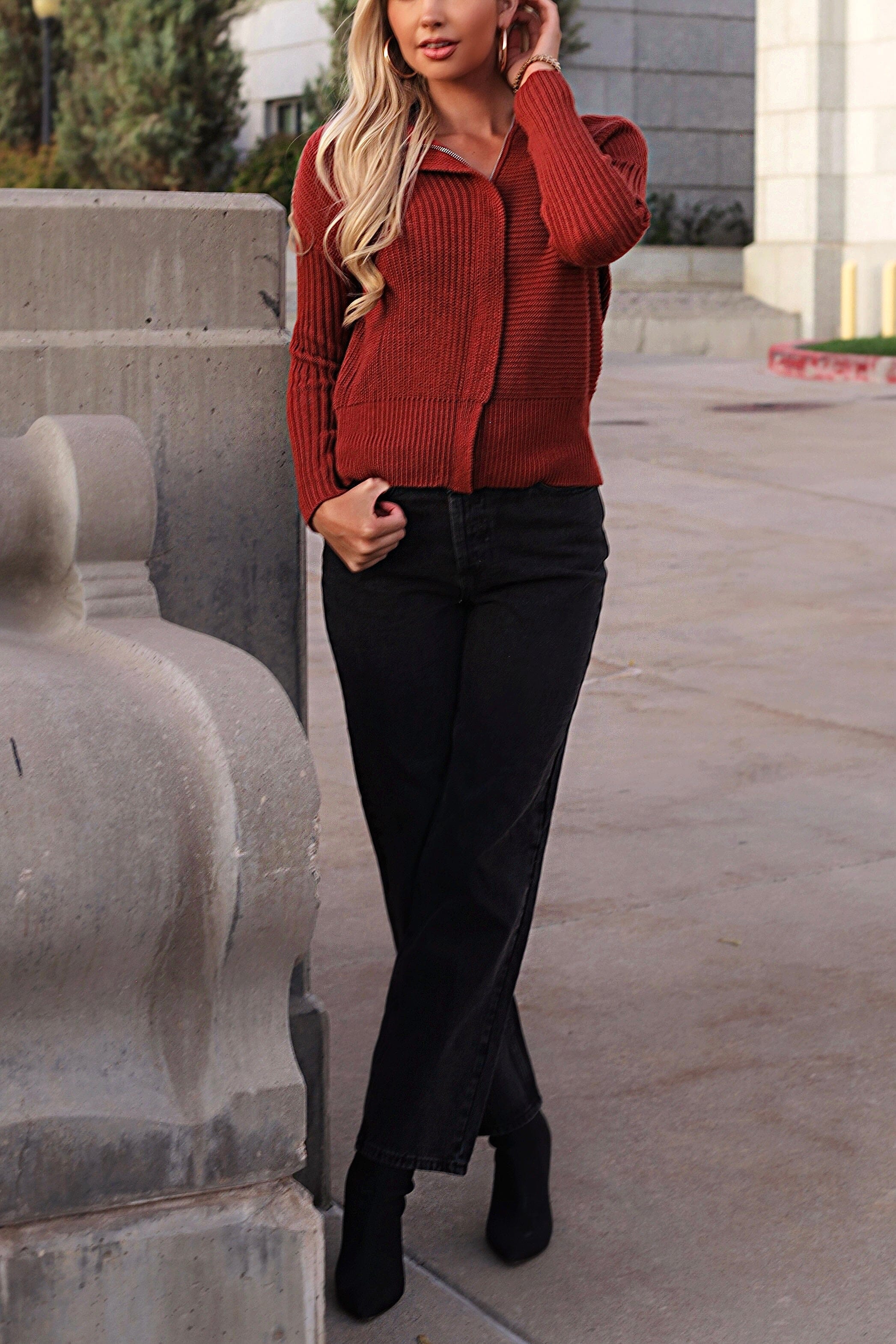 Cozy Season Zip Up Sweater Tops vendor-unknown 