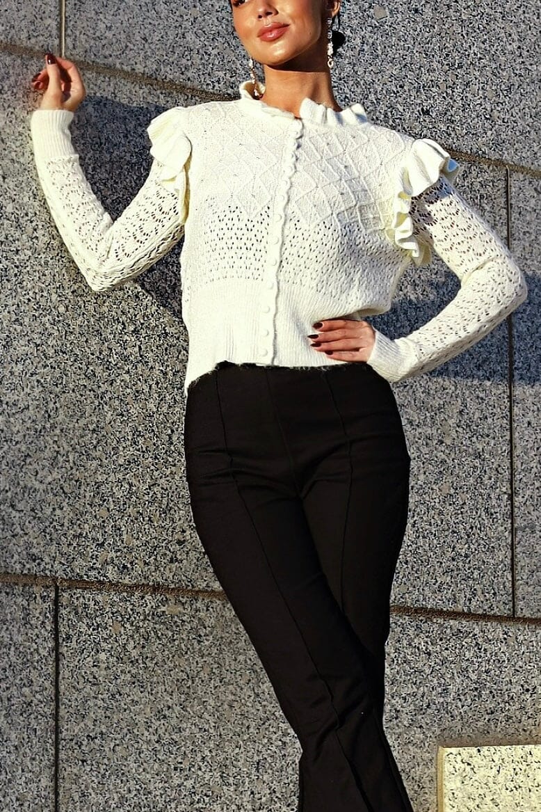 Here For The Frills Crochet Cardigan Tops vendor-unknown 