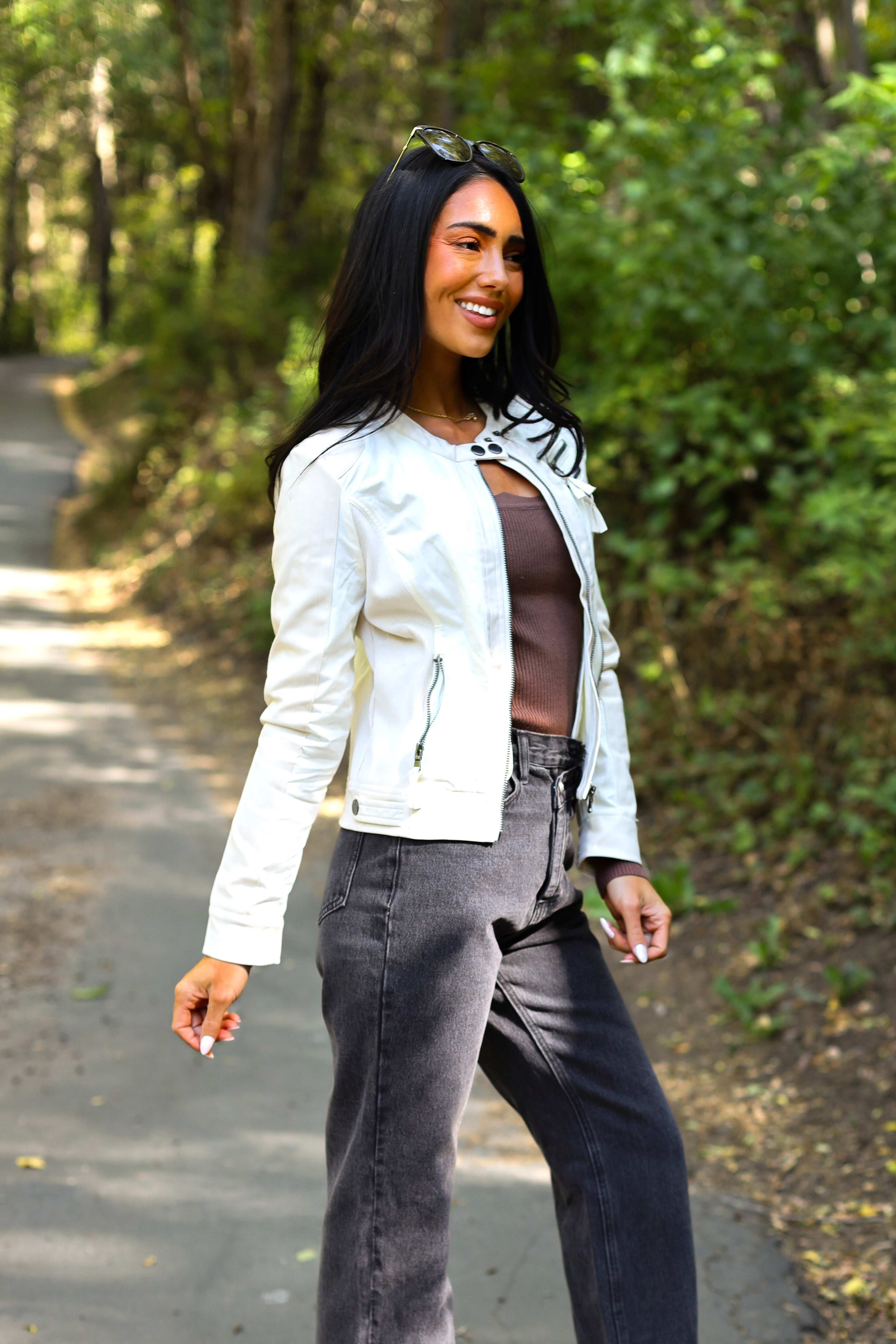 Catching Wishes Faux Leather Moto Jacket