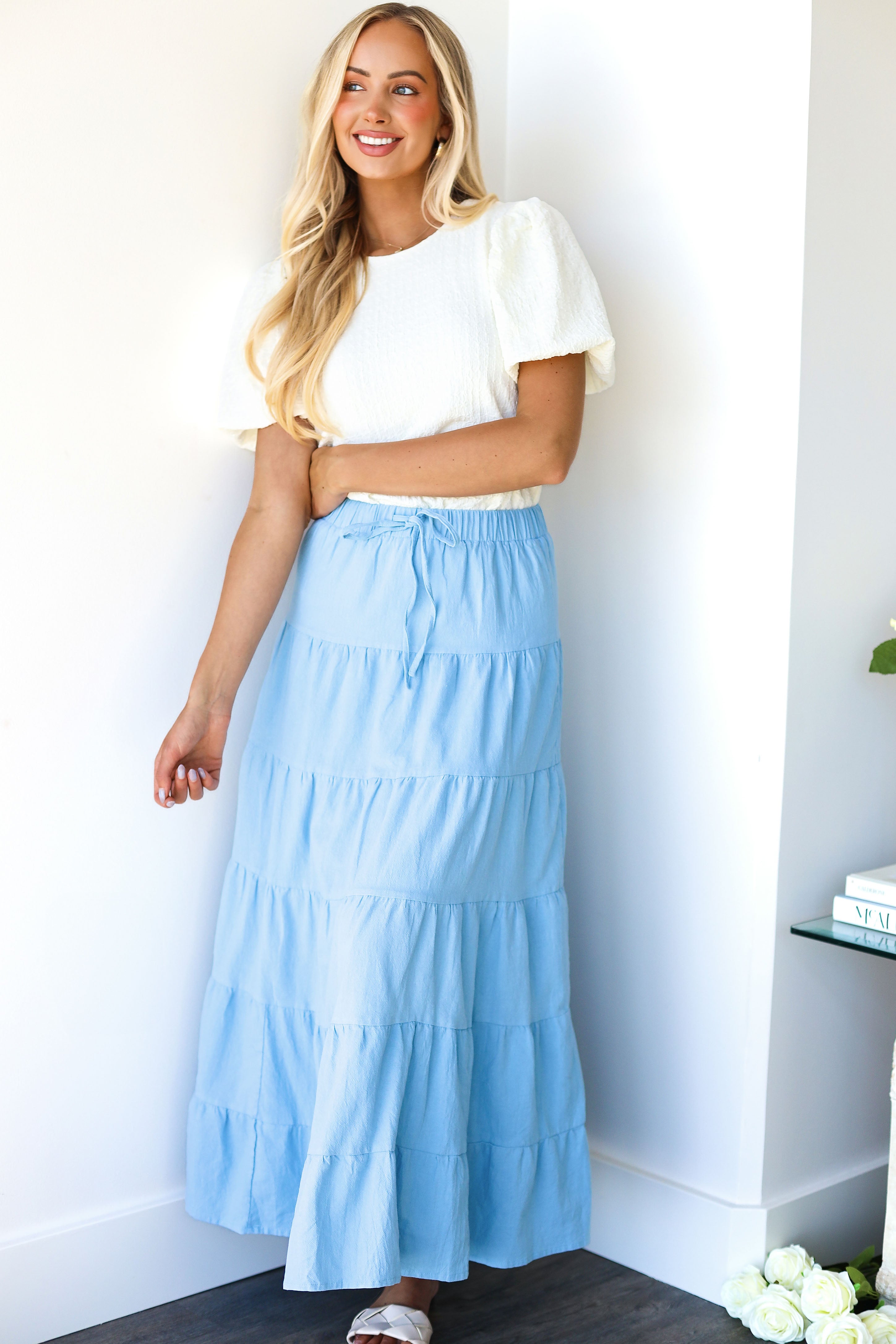 Drawstring Boho Maxi Skirt