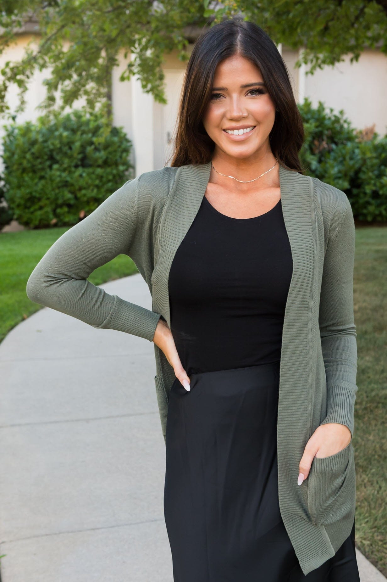 Long Distance Modest Pocket Cardigan Tops vendor-unknown 