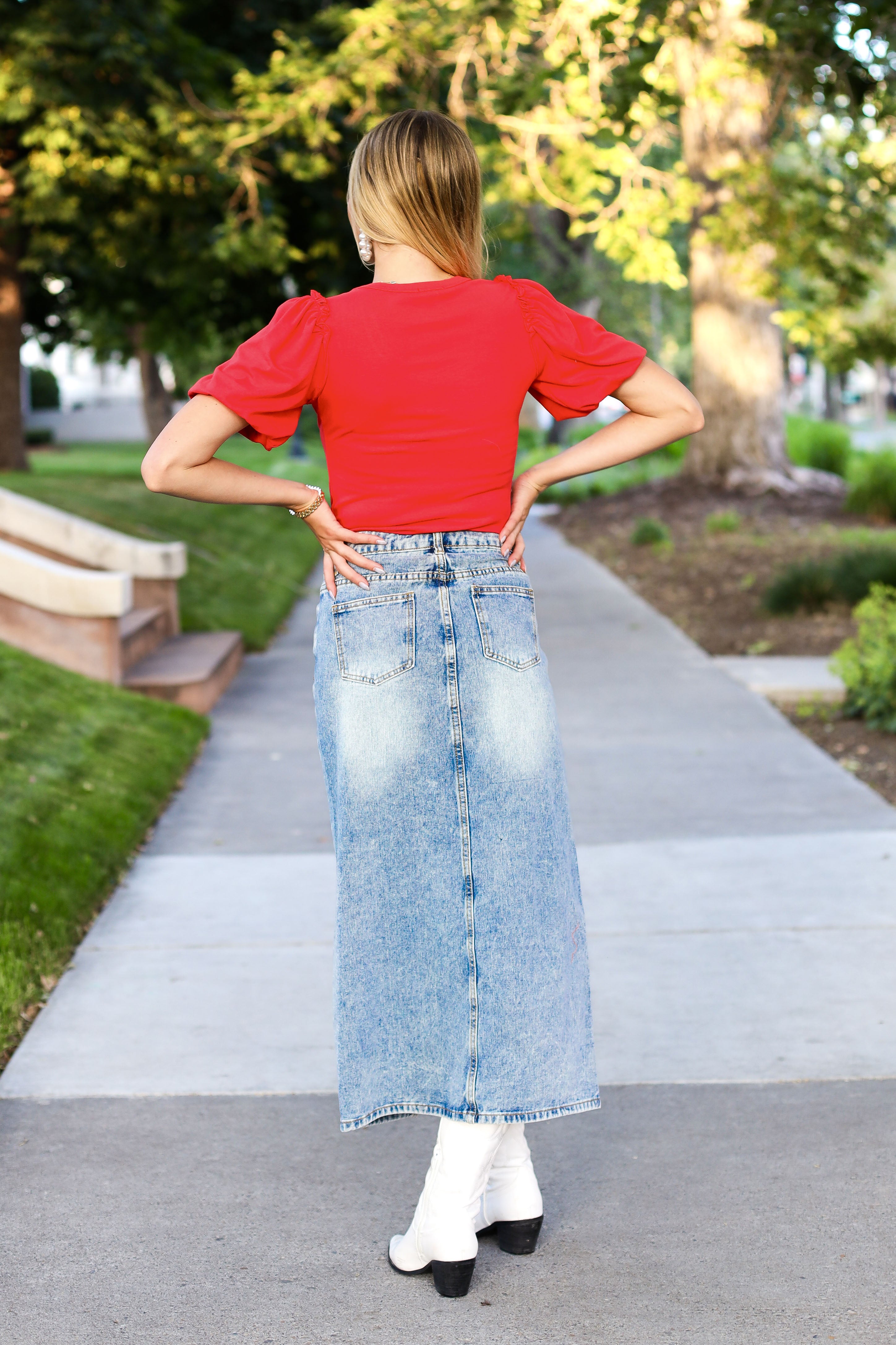 Bright Skies Modest Denim Skirt