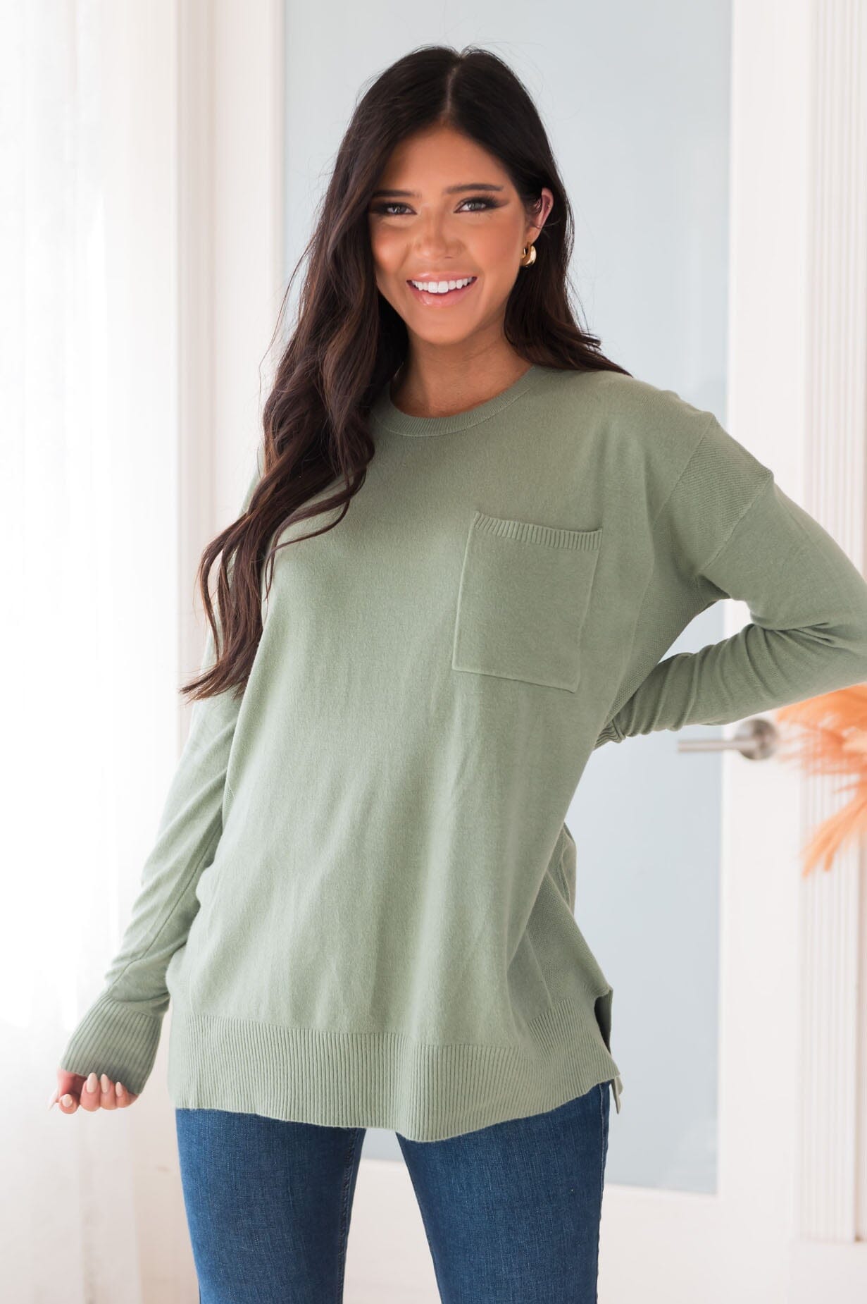 Foggy Mornings Pocket Modest Sweater Tops vendor-unknown 