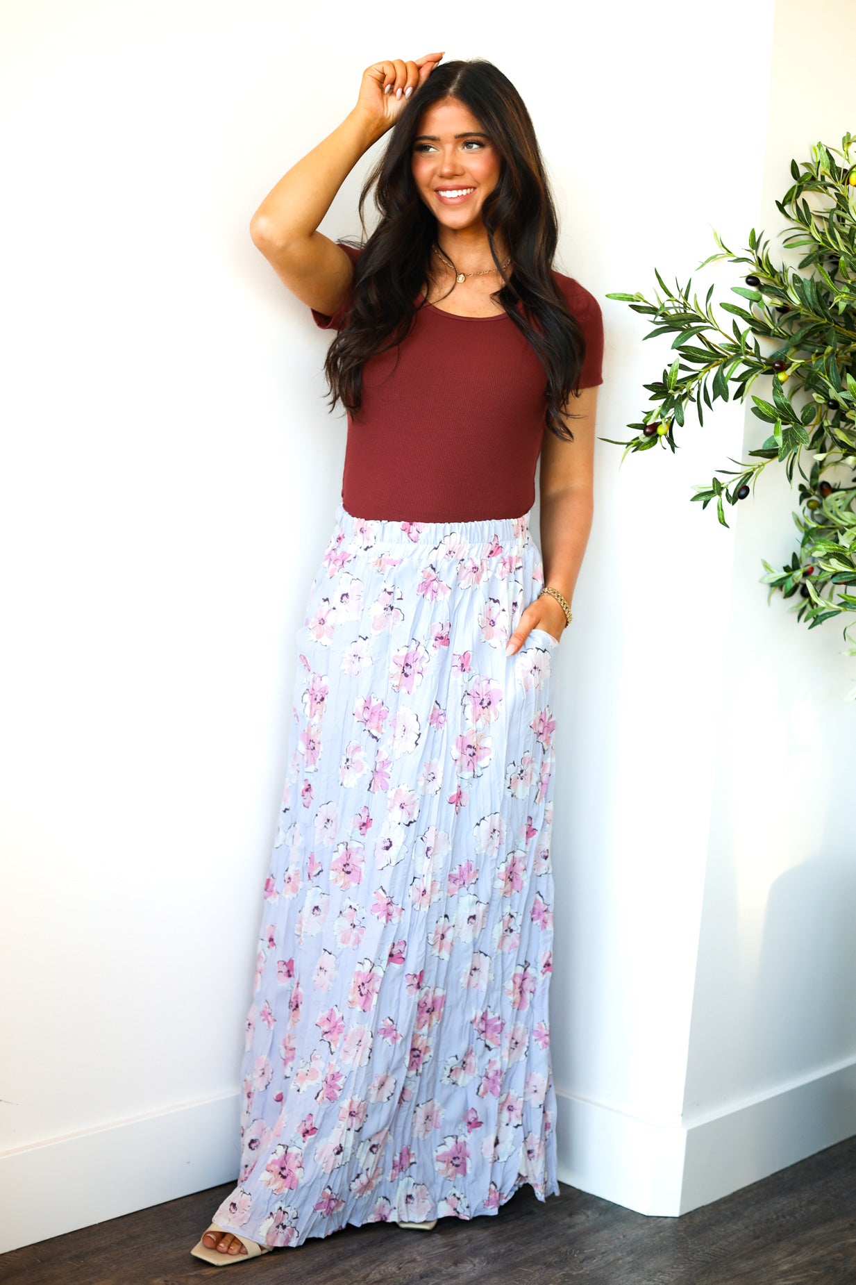 Textured Maxi Skirt with Pockets