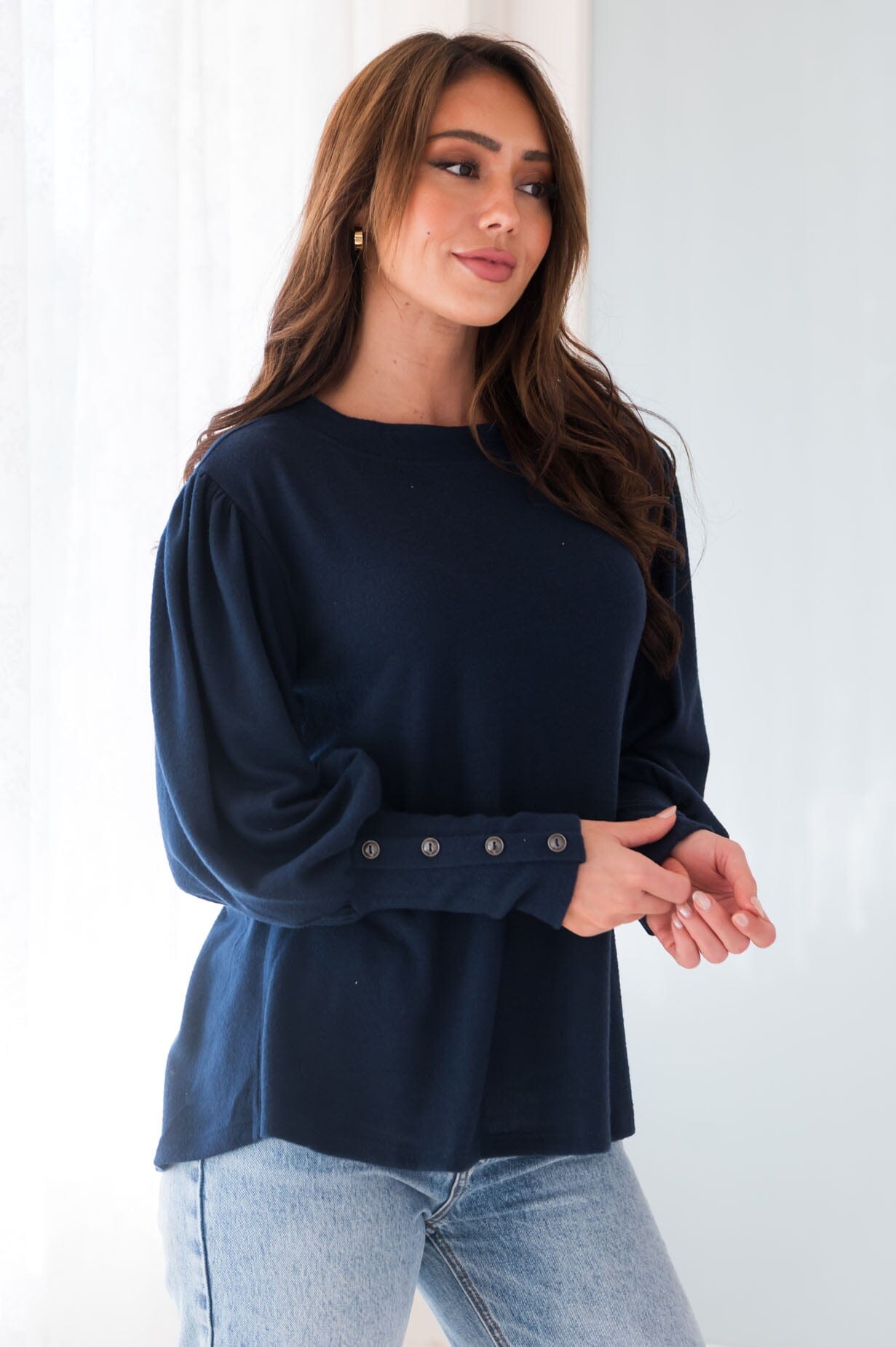 Warm Soft & Sophisticated Button Sleeve Sweater Tops vendor-unknown 