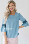 Light Blue Chambray Bell Sleeve Top Tops vendor-unknown Light Blue XS