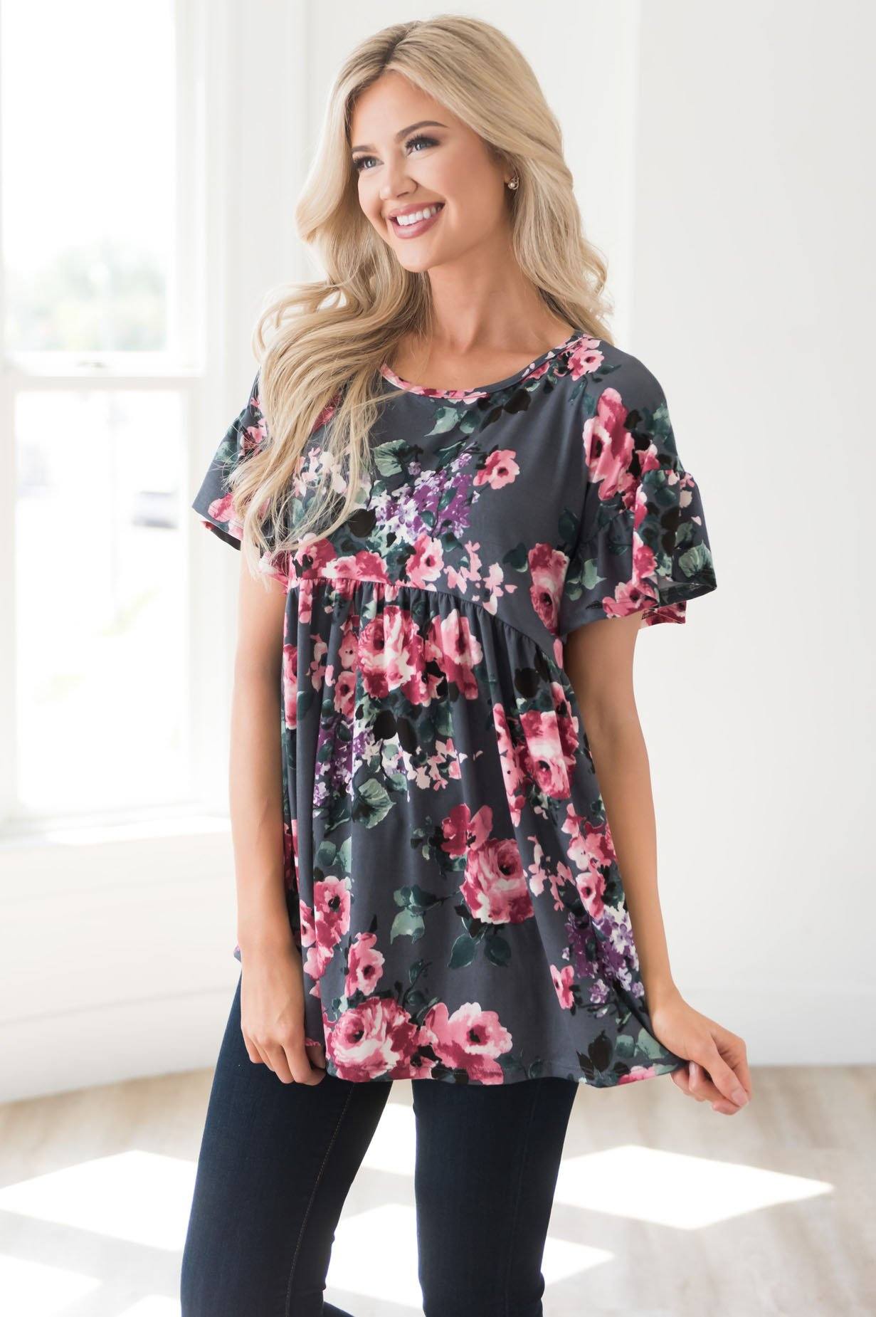 Floral Fantasy Modest Blouse Modest Dresses vendor-unknown 