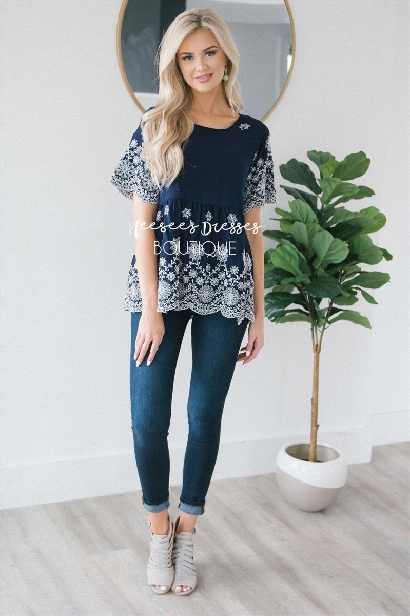 Embroidered Floral Detail Babydoll Top Tops vendor-unknown 