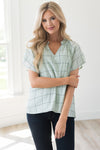 Nine to Five Modest Windowpane Blouse Tops vendor-unknown 
