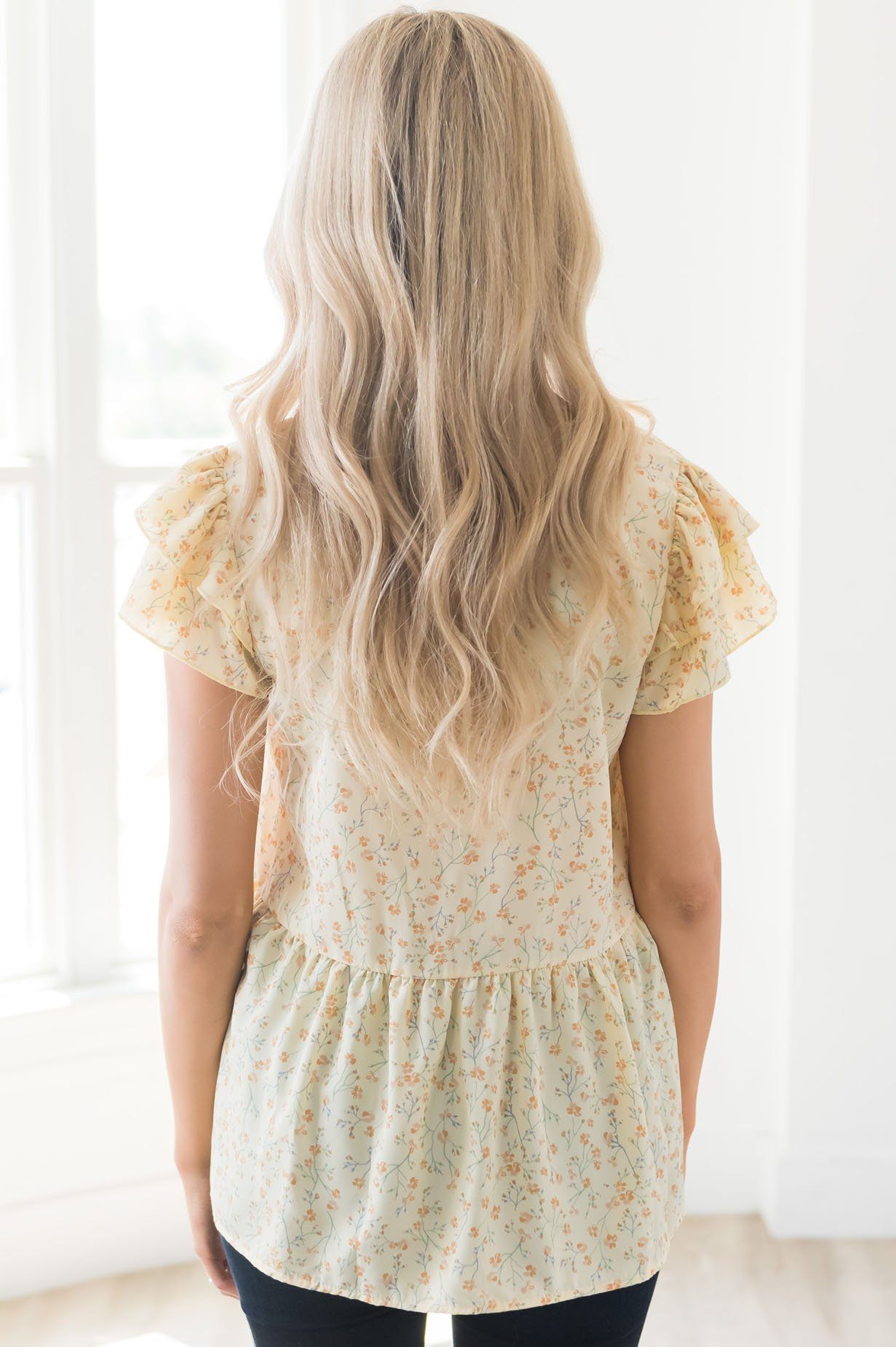 Blooming Gardens Floral Modest Blouse Tops vendor-unknown 