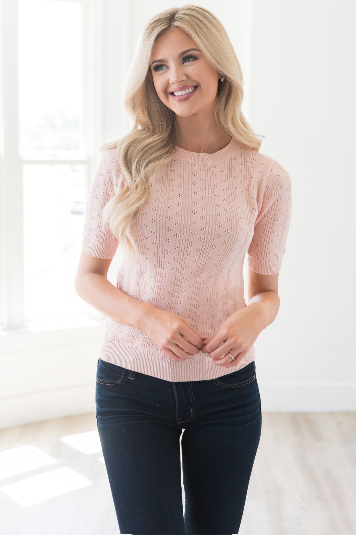 Everything Good Eyelet Modest Sweater Modest Dresses vendor-unknown 