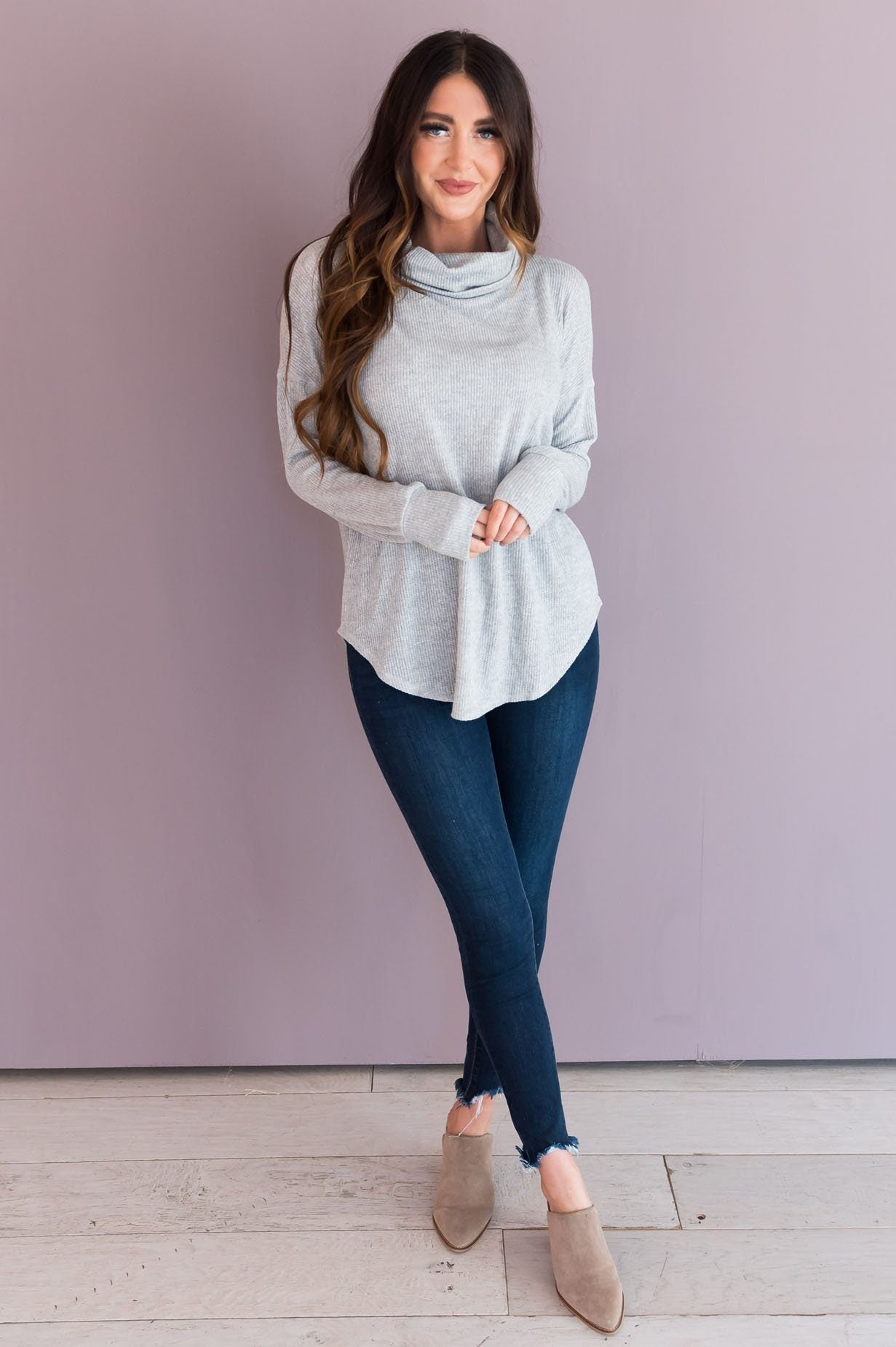Simple Style Modest Cowl Neck Sweater Tops vendor-unknown 