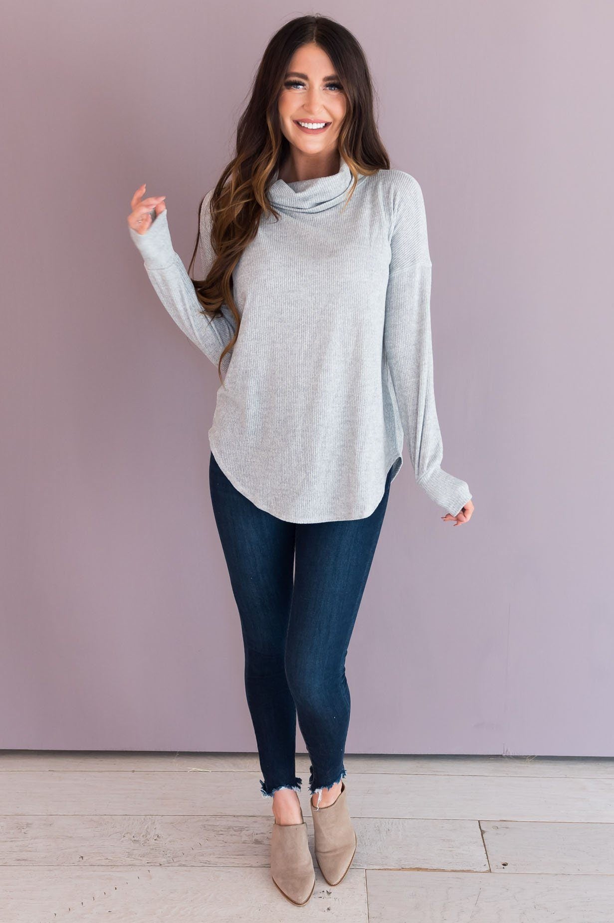 Simple Style Modest Cowl Neck Sweater Tops vendor-unknown 