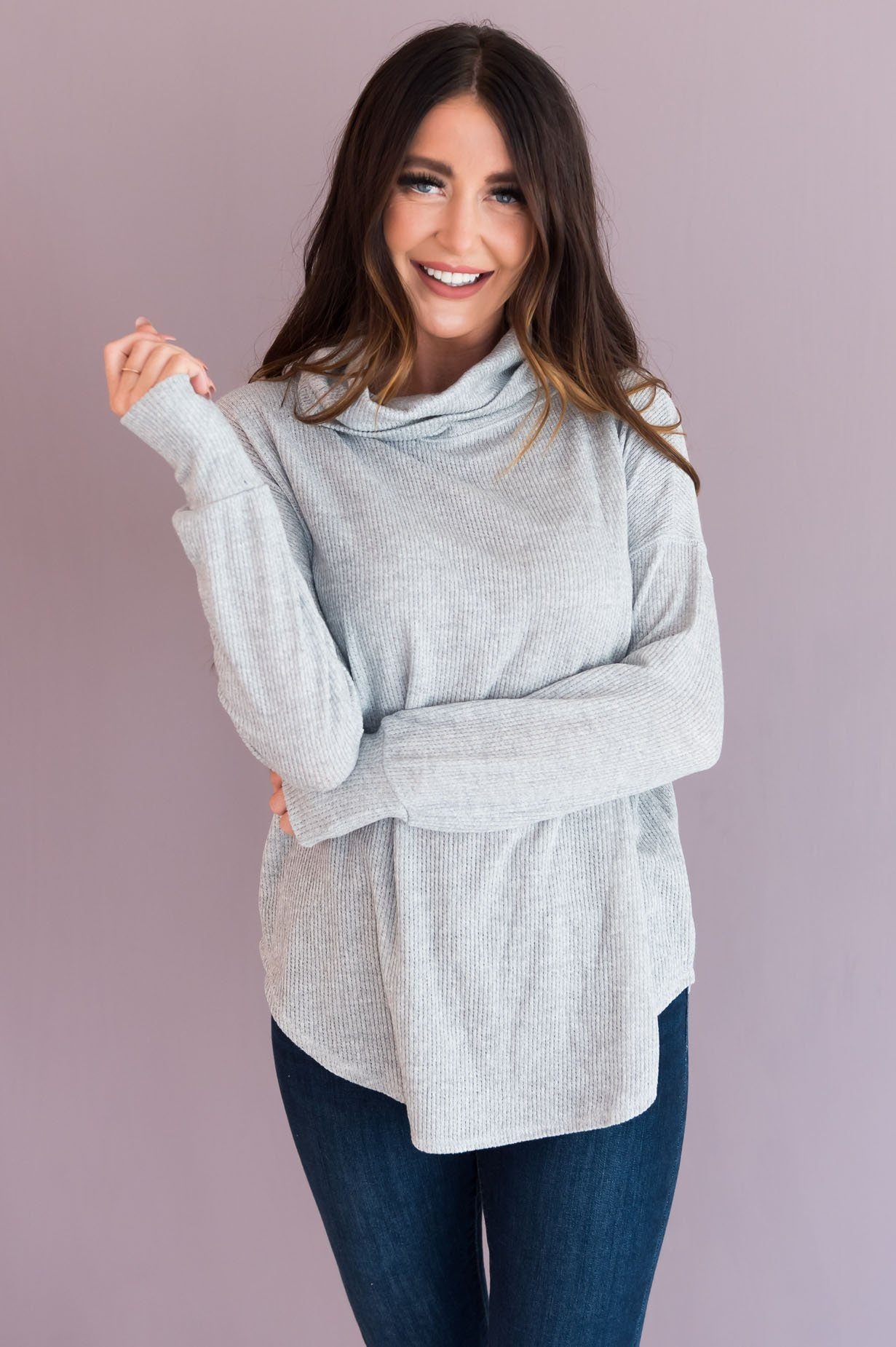 Simple Style Modest Cowl Neck Sweater Tops vendor-unknown 