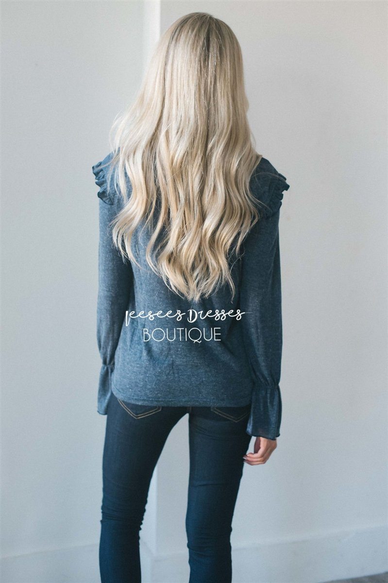 Ruffle Shoulder Peplum Sleeve Top Tops vendor-unknown 