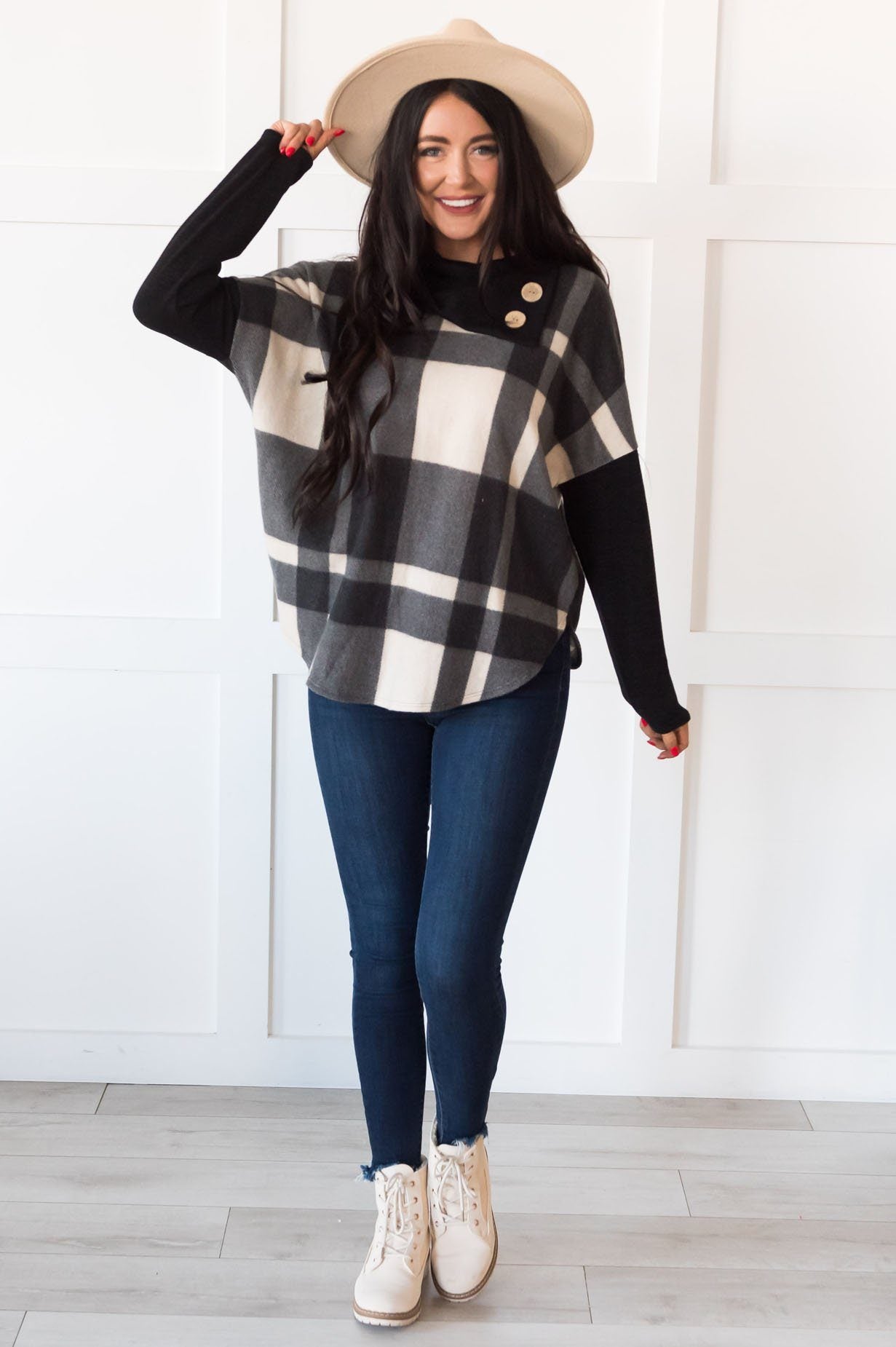 Nice & Cozy Modest Poncho Sweater Tops vendor-unknown 