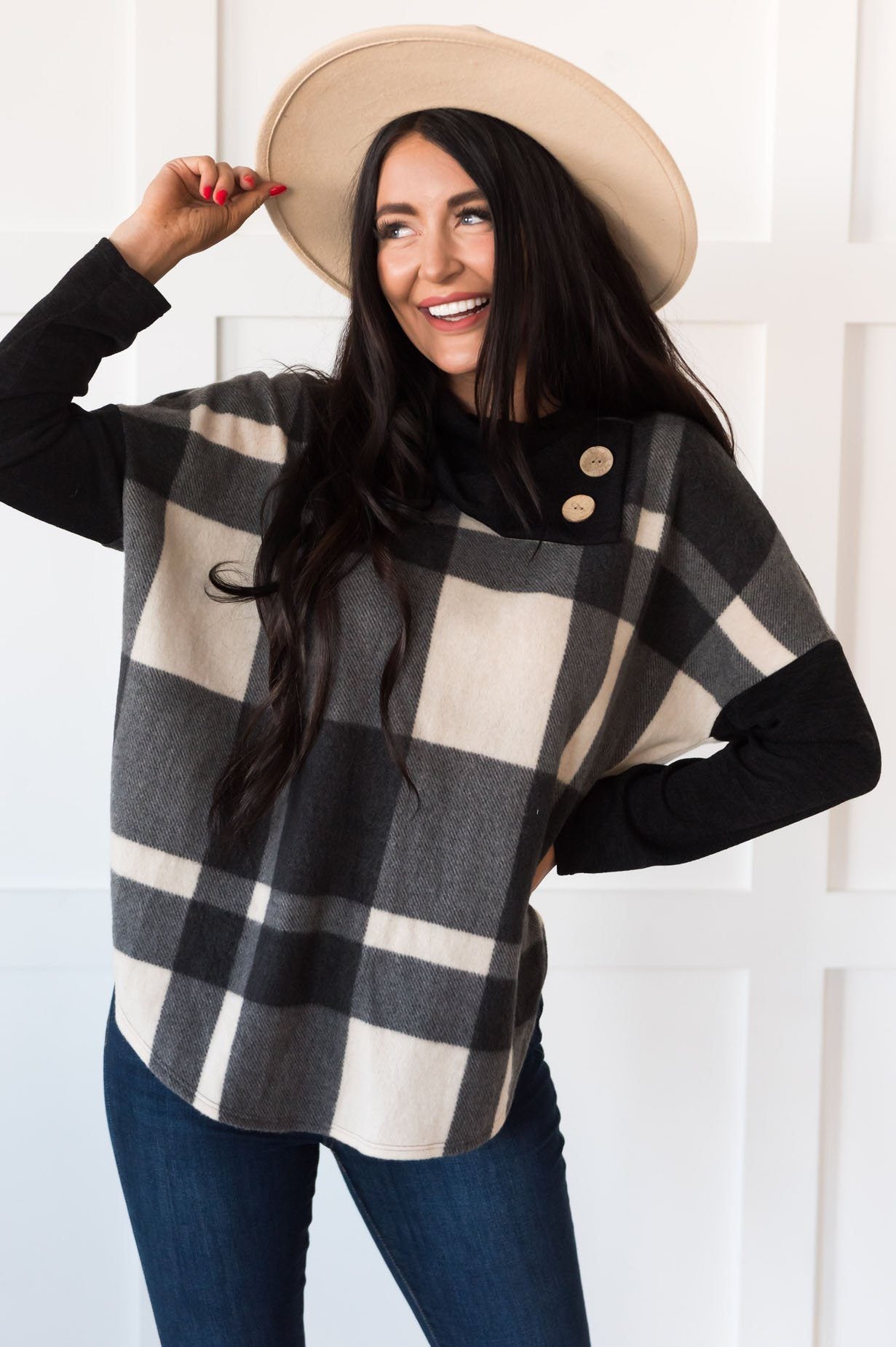 Nice & Cozy Modest Poncho Sweater Tops vendor-unknown 
