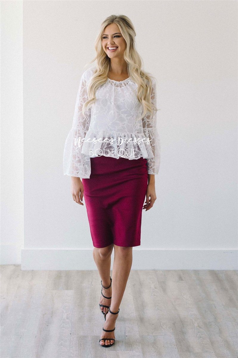 Perfect Fit Cranberry Pencil Skirt Skirts vendor-unknown 