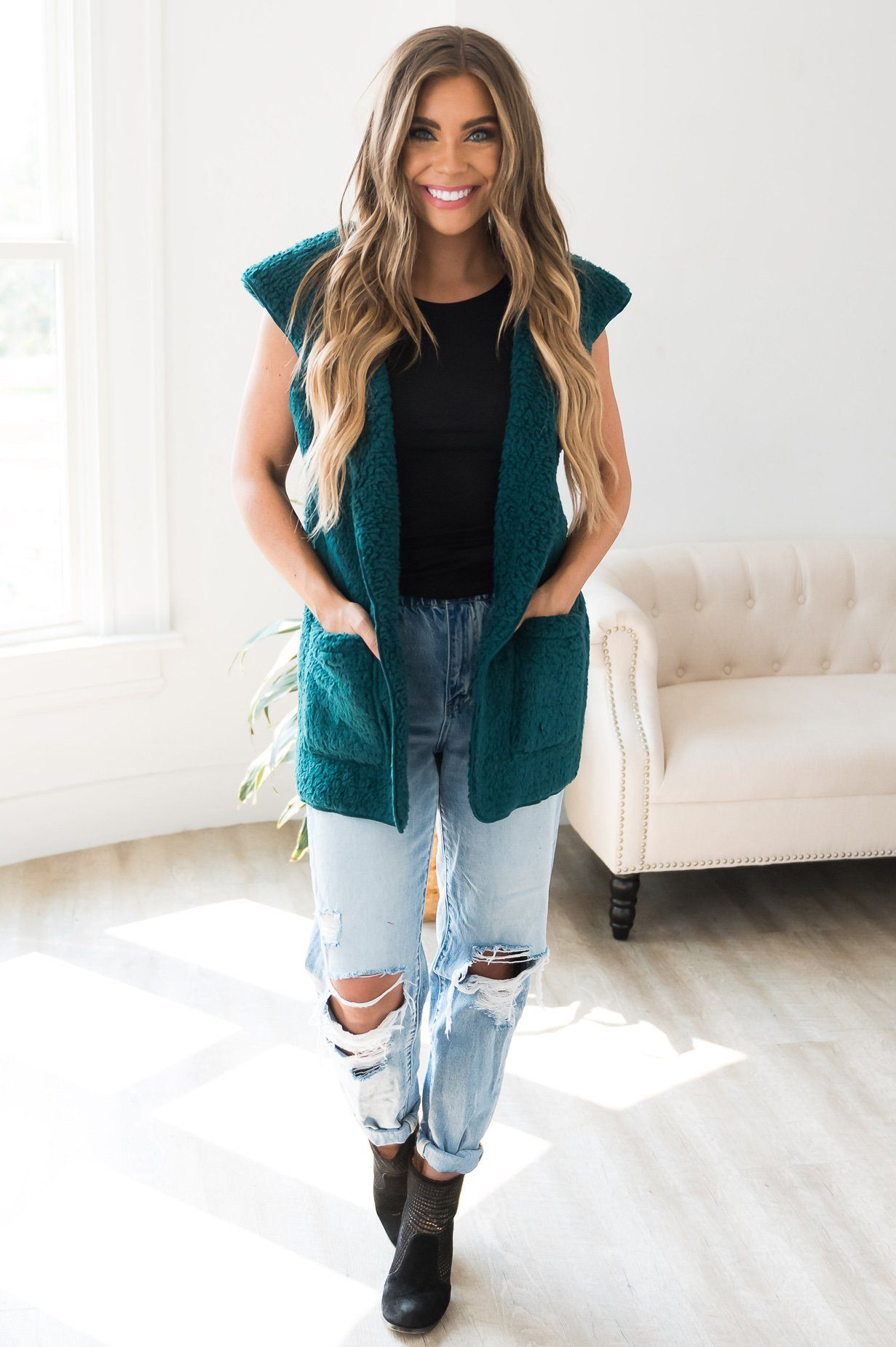 Fleecy Open Front Modest Vest Modest Dresses vendor-unknown 