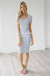 Gray Pencil Dress Champagne Shimmer Top Modest Dresses vendor-unknown