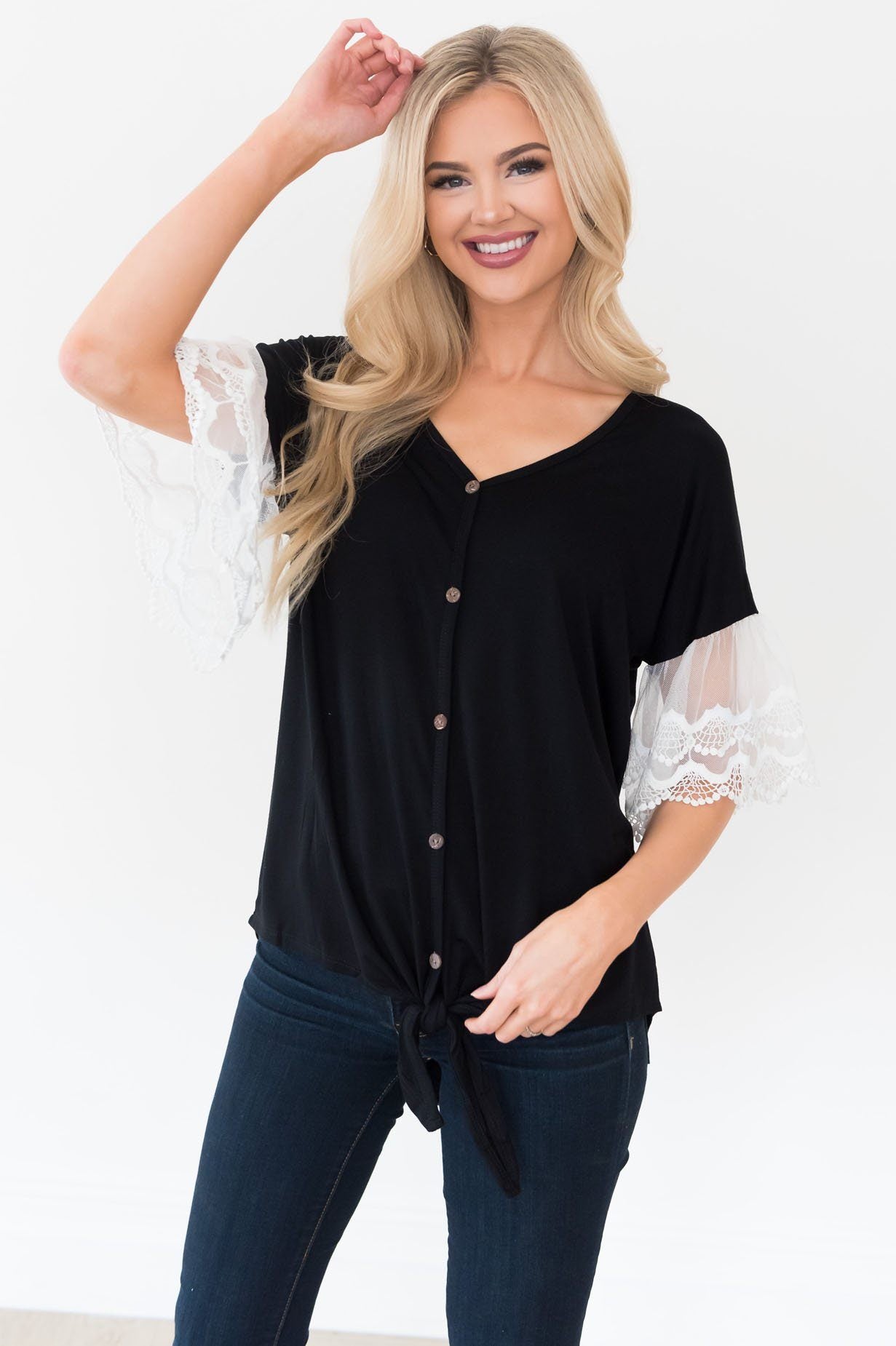 Designed Destiny Lace Modest Blouse Tops vendor-unknown 
