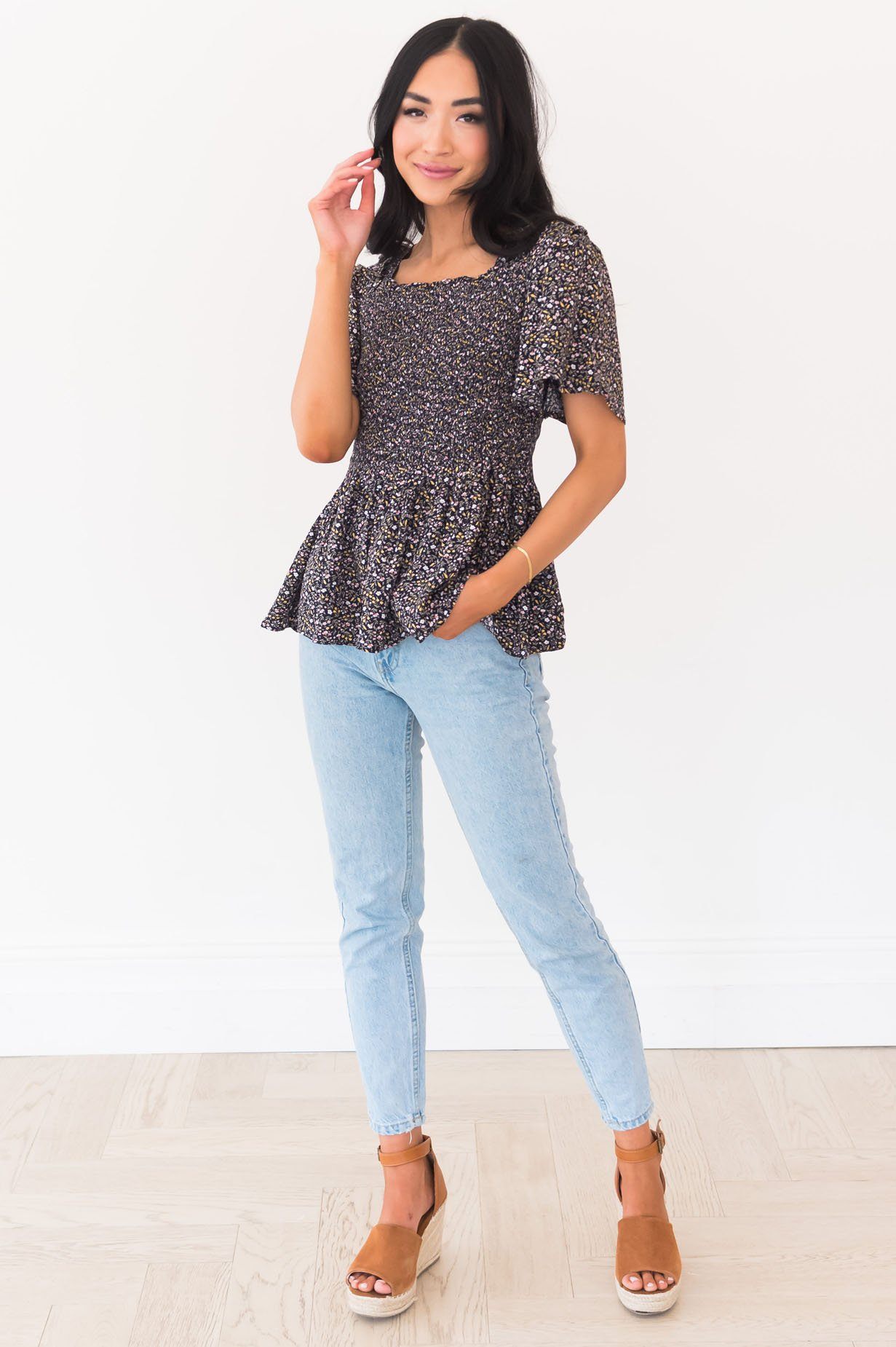 Sweet Darling Modest Smocked Blouse Modest Dresses vendor-unknown 