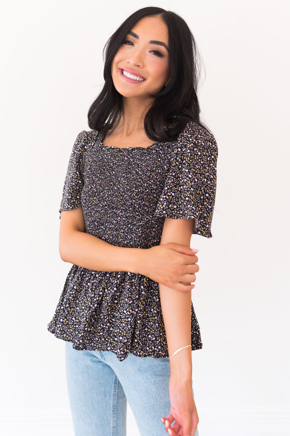 Sweet Darling Modest Smocked Blouse Modest Dresses vendor-unknown 