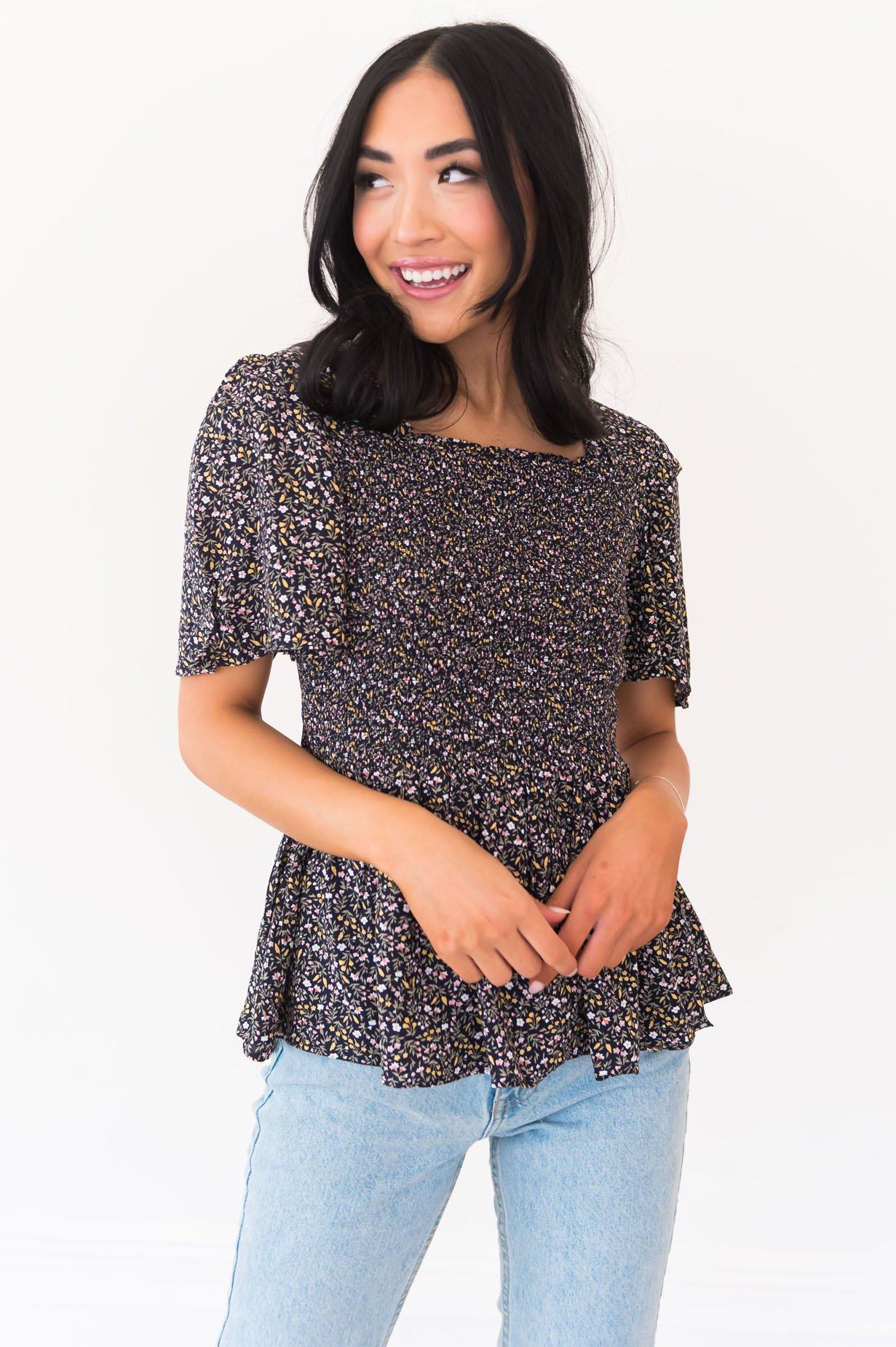 Sweet Darling Modest Smocked Blouse Modest Dresses vendor-unknown 