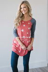 Stars & Polka Dots Baseball Sleeve Top Red White & Blue vendor-unknown
