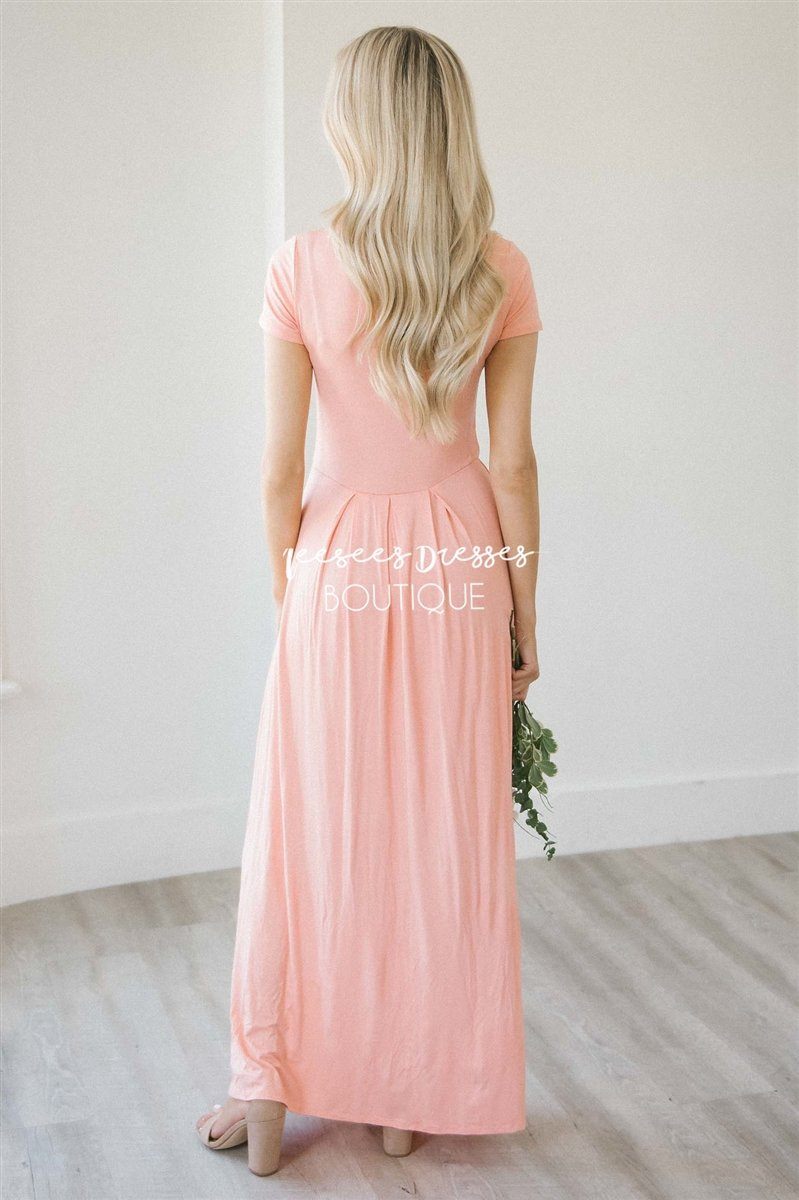 Short Sleeve Pleated Maxi Dress Modest Dresses vendor-unknown 