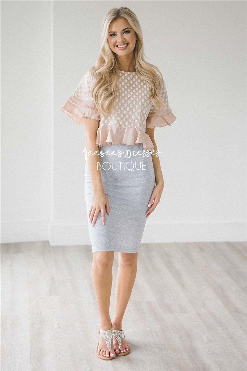 Gray Pencil Dress Champagne Shimmer Top Modest Dresses vendor-unknown S Gray/Shimmer Champagne 