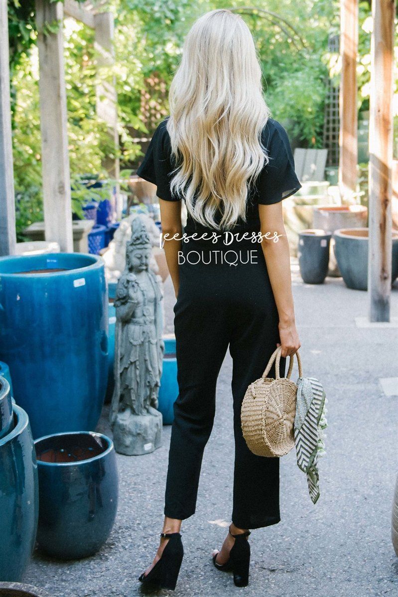 Zipper & Tie Front Jumpsuit Modest Dresses vendor-unknown 