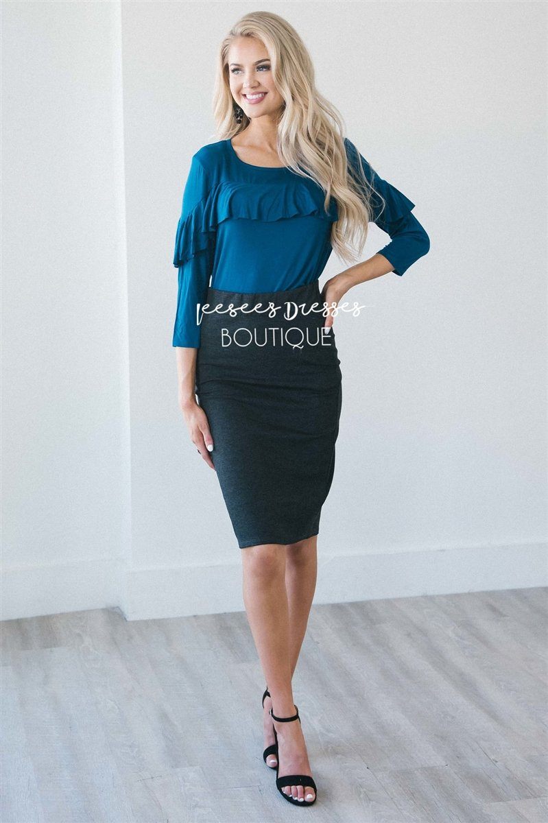 Perfect Fit Charcoal Pencil Skirts vendor-unknown Charcoal XS 