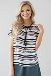 Pink & Navy Striped Neck Tie Blouse Tops vendor-unknown S Navy & Pink 
