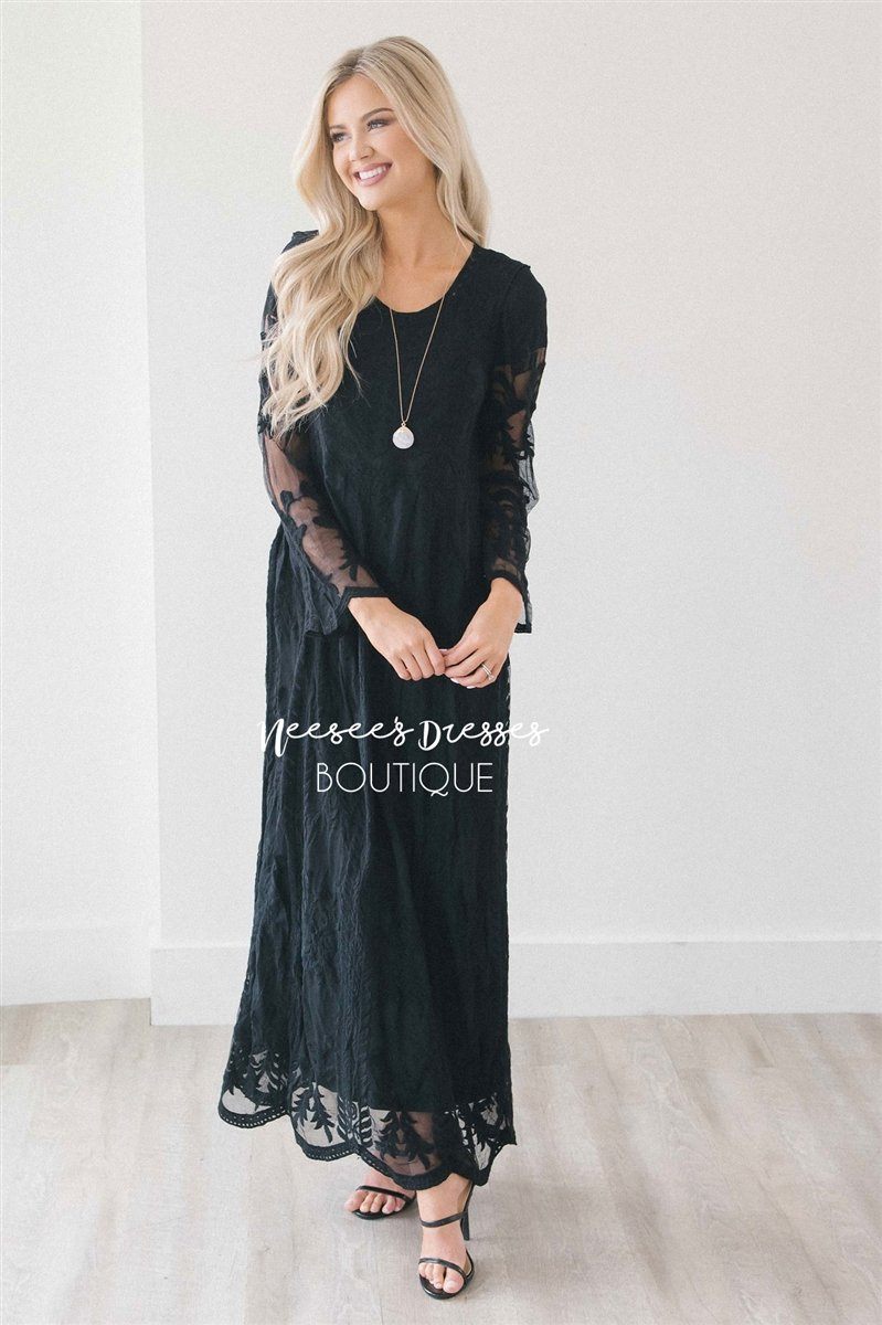 Day Dreamer Lace Full Length Dress Modest Dresses vendor-unknown Black XL 