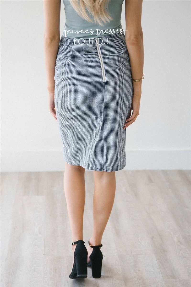 Gingham Floral Embroidered Pencil Skirt Skirts vendor-unknown 