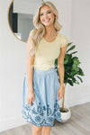 Embroidered Detailed Chambray Skirt Skirts vendor-unknown