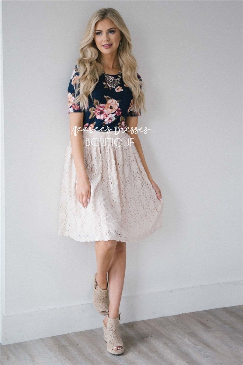 Navy Floral Scoop Neck Top Tops vendor-unknown 