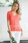 V-neck Button Front Cardigan Tops vendor-unknown Hibiscus XS