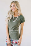 Olive Lace Sleeve Top Tops vendor-unknown Olive XS 