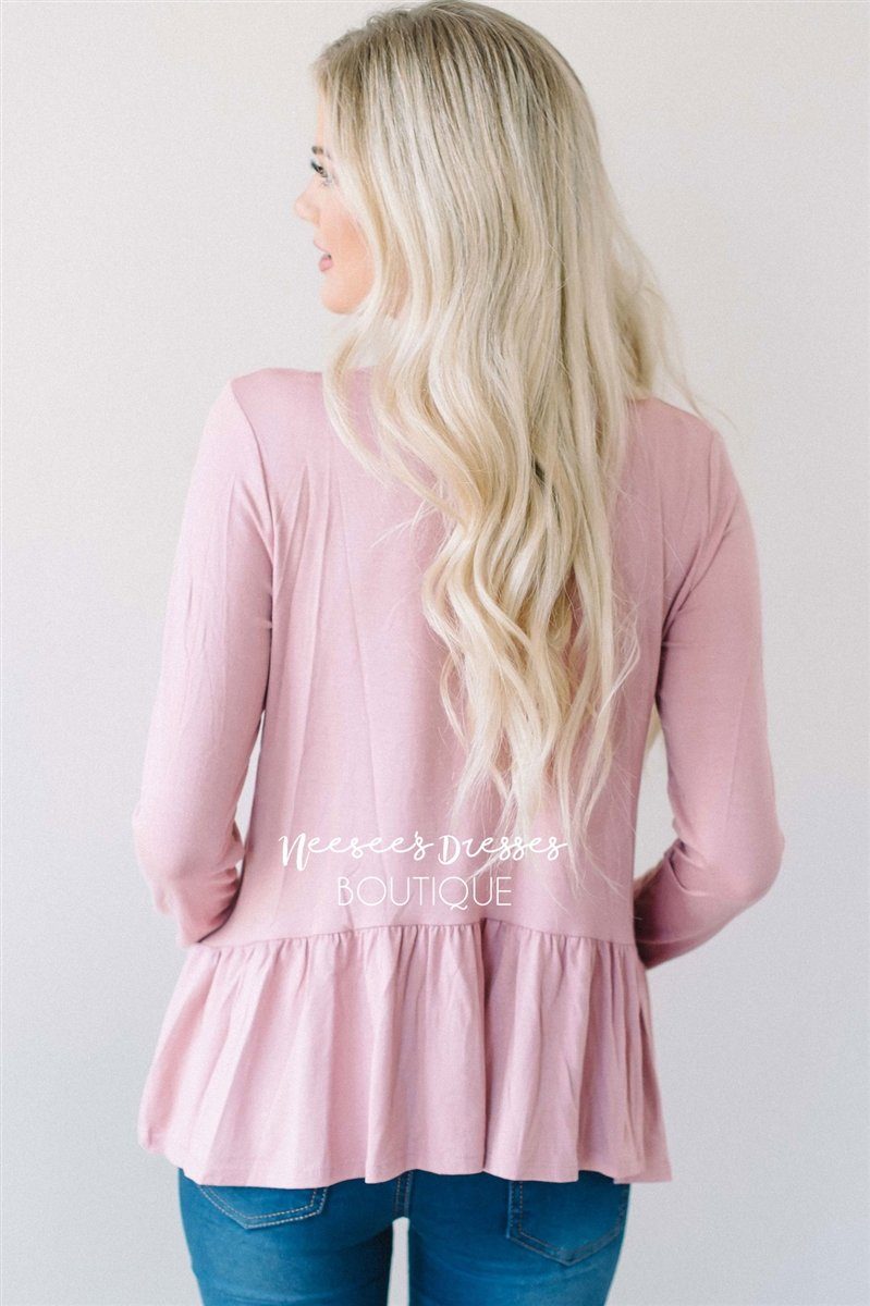 Peplum Ruffle Long Sleeve Top Tops vendor-unknown 