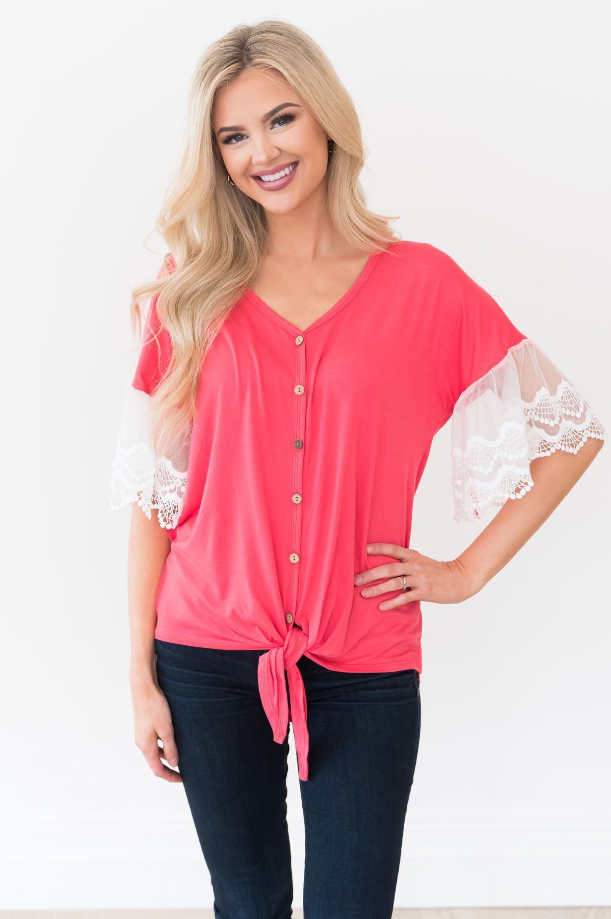 Designed Destiny Lace Modest Blouse Tops vendor-unknown 