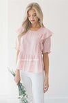 Embroidered Peplum Ruffle Sleeve Top Tops vendor-unknown S Pink